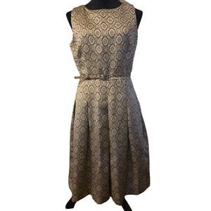 Talbots 8 Dress Midi Geometric Dark Academia Holiday Lined Silver Whimsygoth